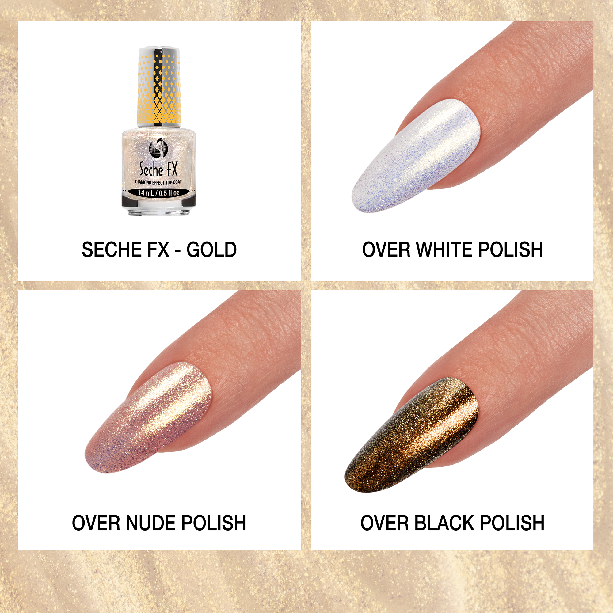 Seche Fx Diamond Effect Top Coat 14ml - Gold Shimmer