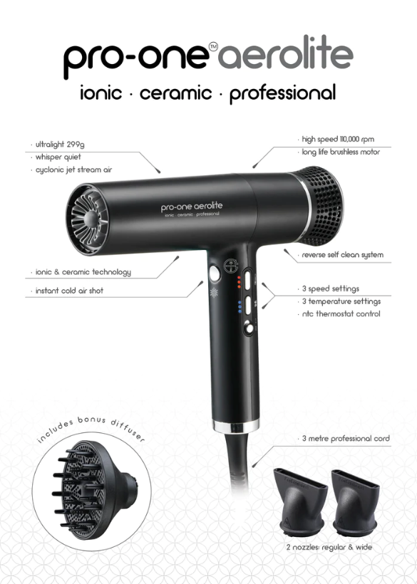 Pro-one Aerolite Hairdryer - Black