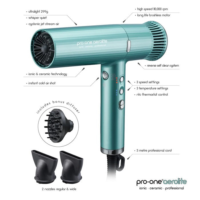 Pro-one Aerolite Hairdryer - Emerald Green